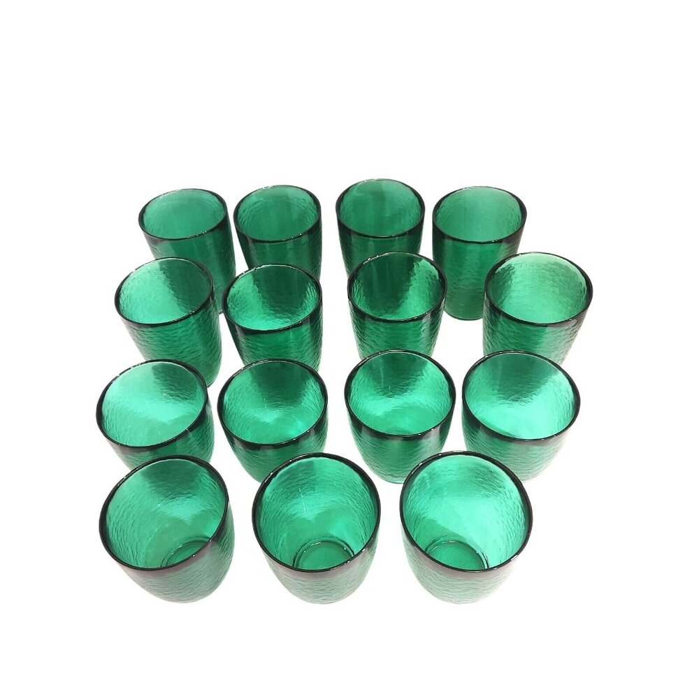 Vintage Made In Italy Green Beverage Glasses 8 Large, 7 Rocks.